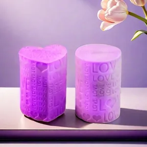 Silikon Kerzenform mit Herz und Zylinder Form gepraegt mit Love fuer handgemachte Duftkerzen DIY.