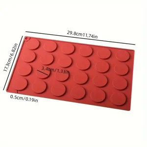 Stampo in silicone rotondo a 24 cavità per cioccolato e pasticceria DIY con dimensioni chiare.