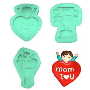 Ensemble de moules en silicone pour fête des mères cuisson chocolat bonbon détails.