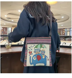 Sac bandoulière en toile style ethnique mignon sac brodé de dessin animé quotidien