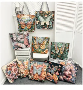 Canvas shopper tas met vintage vlinder bloemen borduurwerk grote capaciteit casual tas.