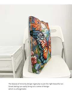 Etnische stijl vlinder geborduurde canvas tote tas, grote capaciteit casual handtas detail.