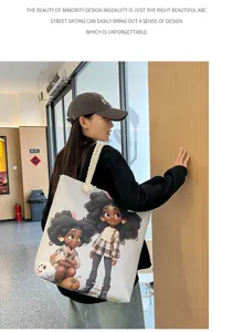Μεγάλη τσάντα shopper από καμβά με χαριτωμένο σχέδιο κινουμένων σχεδίων, casual.