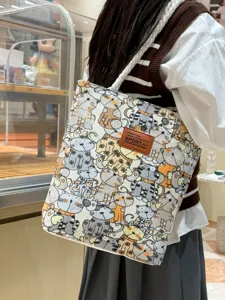 Modische Canvas Shopper Tasche für Damen, große Kapazität Schultertasche mit Katzen Muster.