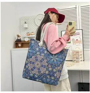 Borsa shopper in tela boho grande capacità borsa a spalla da spiaggia viaggio
