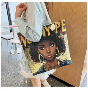 Casual pop art καμβάς tote τσάντα με κόμικς στάμπα, ευέλικτη και κομψή τσάντα ώμου για καθημερινά.