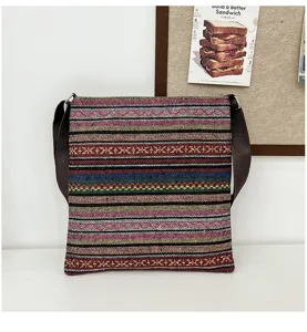 Sac bandoulière en toile tissée colorée de style ethnique pour un usage quotidien et mignon.