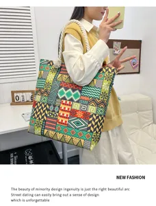 Canvas shopper tas met kleurrijke geometrische patronen, grote schoudertas voor vrouwen dagelijks.