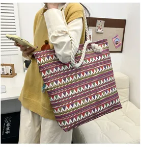 Borsa mare in tela bohémien grande capacità borsa viaggio estiva manici in corda spessa