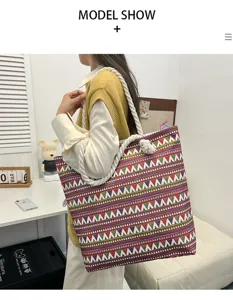 Borsa da spiaggia in tela bohémien grande capacità tote bag motivo etnico viaggio