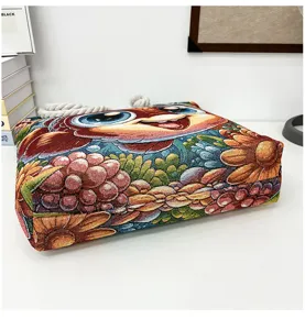 Modische gewebte Tragetasche süße Cartoon bestickte Umhängetasche lässige Handtasche Damen
