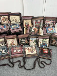 Sac bandoulière en toile style ethnique sac d'épaule dessin animé mignon multi-poches