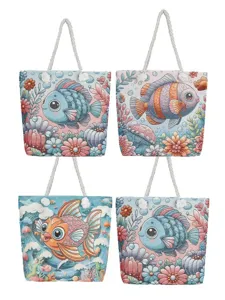 Damen Mode Segeltuch Totebag Elegant Blume Tier Bestickt Umhängetasche Große Kapazität Lässig Reise Handtasche Süß Baumwollleinen Strandtasche