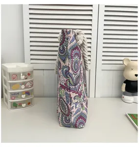 Borsa shopper da spiaggia in tela con stampa cachemire bohémien donna grande borsa da viaggio estiva