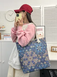 Borsa tote in tela boho grande capacità borsa a spalla viaggio estate donna elegante