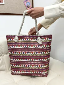Borsa tote da spiaggia in tela bohémien da donna, grande borsa da viaggio estiva con manici.