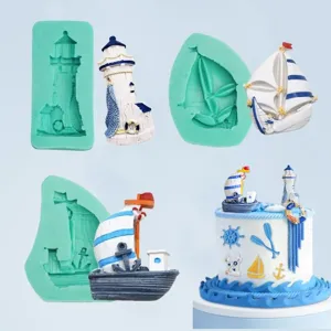 Mediterrane marine Silikon Fondant Formen Set, Segelboot Leuchtturm Kuchen Backen Dekoration.