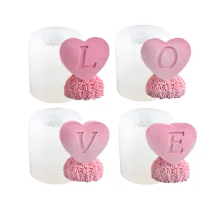 Heart rose silicone candle mold set for DIY handmade aromatherapy craft decoration.