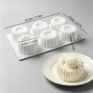 6-Höhlen vertikale Streifen Silikon Mousse Kuchenform für französisches Dessert Backen.