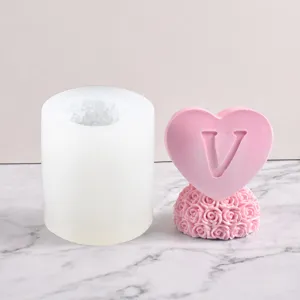 Silicone candle mold 3D love heart rose pillar mold for DIY handmade aromatherapy crafts