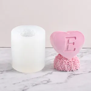 Silicone candle mold with heart rose design, DIY romantic aromatic candle making tool.