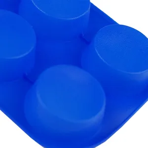 Close-up detail shot of the blue 6-cavity silicone mold, showing texture and cavity design.