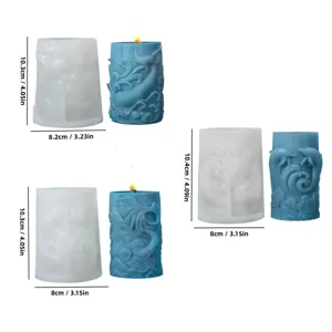 Moule en silicone pour bougie en relief cylindrique série océan avec sirène et vagues.