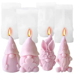 Silicone mold details showcasing cute gnome and bunny candle shapes for DIY handmade crafts.