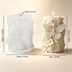 Siliconen mal voor 3D vlinder bloem reliëf geurkaars maken DIY ambachtelijk cilindrisch gereedschap