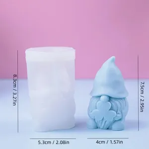 Silicone candle mold and cute gnome finished product with clover design, ideal for DIY crafts.