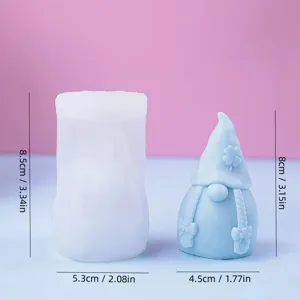 Silicone candle mold and gnome finished product detail view showing clear dimensions and design.