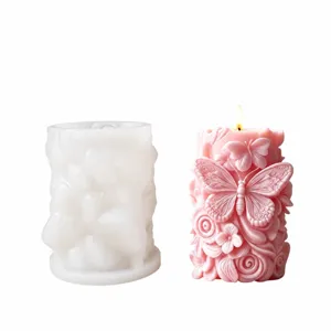 DIY 3D cilindrische aromatherapie tool siliconen mal voor vlinder bloem reliëf kaars