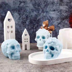 3D skull scented candle silicone mold retro floral design Halloween home party decor.