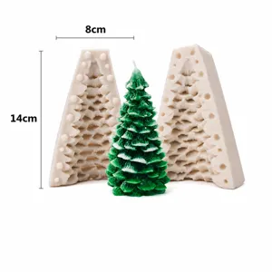 Christmas tree silicone candle mold with finished green candle DIY craft tool 12.5x6.5cm