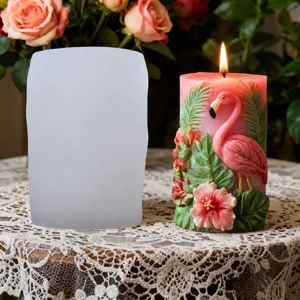 Cilindrische flamingo reliëf siliconen kaarsvorm voor huisdecoratie en knutsel.