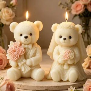 Hochzeit Teddybär Duftkerze Paar, romantische Braut und Bräutigam Kerzengeschenk