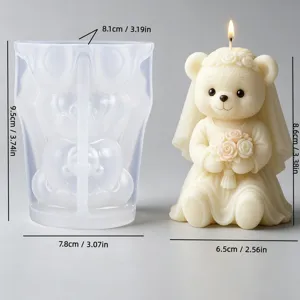 Silikon Braut Bär Kerzenform DIY Handgemachte Hochzeit Gips Ornament Bastelwerkzeug.