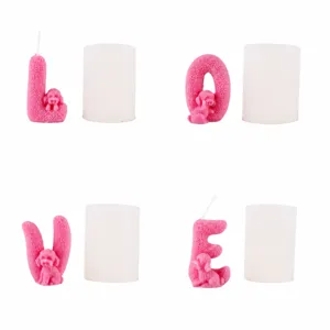 LOVE letter silicone candle molds set with cute dog design, handmade soap and aroma wax making.