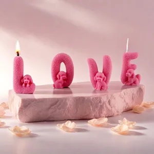 Pink love letter shaped scented candles with cute dog design for Valentine day gift and decor