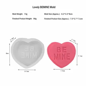 Heart silicone mold for DIY baking, handmade crafts, and scented candles with clear size.