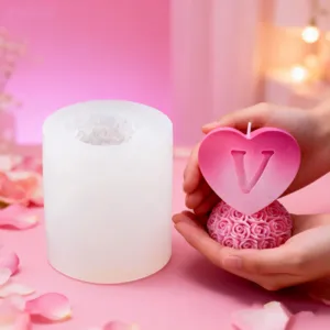 Silicone heart rose candle mold for DIY romantic aromatherapy candle craft making.