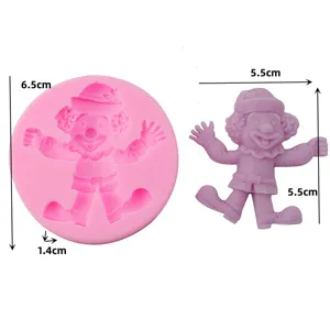 Silicone clown fondant mold detail showing dimensions and finished purple clown piece.