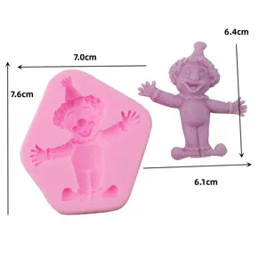 Detail view of the pink silicone clown fondant mold with size dimensions for cake baking.