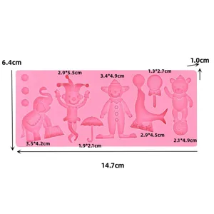 Circus silicone fondant mold detail with dimensions and animal baking cavity designs.