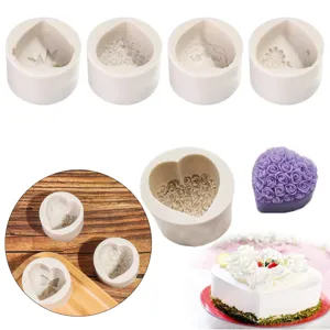 Moule en Silicone Coeur Rose Fleur DIY Gâteau Fondant Cuisson Savon Bougie Outil Forme