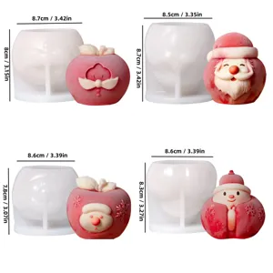 Detailed view of apple series Santa Claus silicone molds for DIY aromatherapy candles and baking cakes.