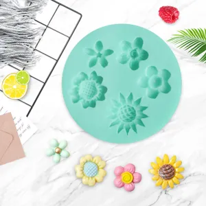 Silicone flower cake mold for fondant baking DIY featuring multiple sunflower cavity details