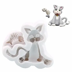 Cat silicone mold for fondant, 3D animal chocolate and cake decorating baking tool.