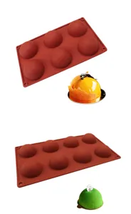 Silicone half sphere mold for baking, 6 and 8 cavity chocolate and mousse cake pans.