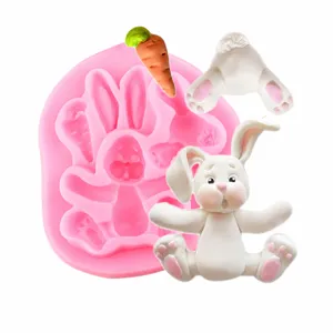 Cute rabbit silicone fondant mold for cake decorating, baking tool, flexible and easy use.